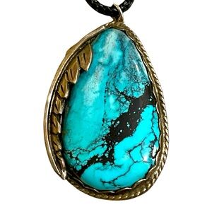Vint 1940’s Sterling silver and turquoise pendant for necklace.